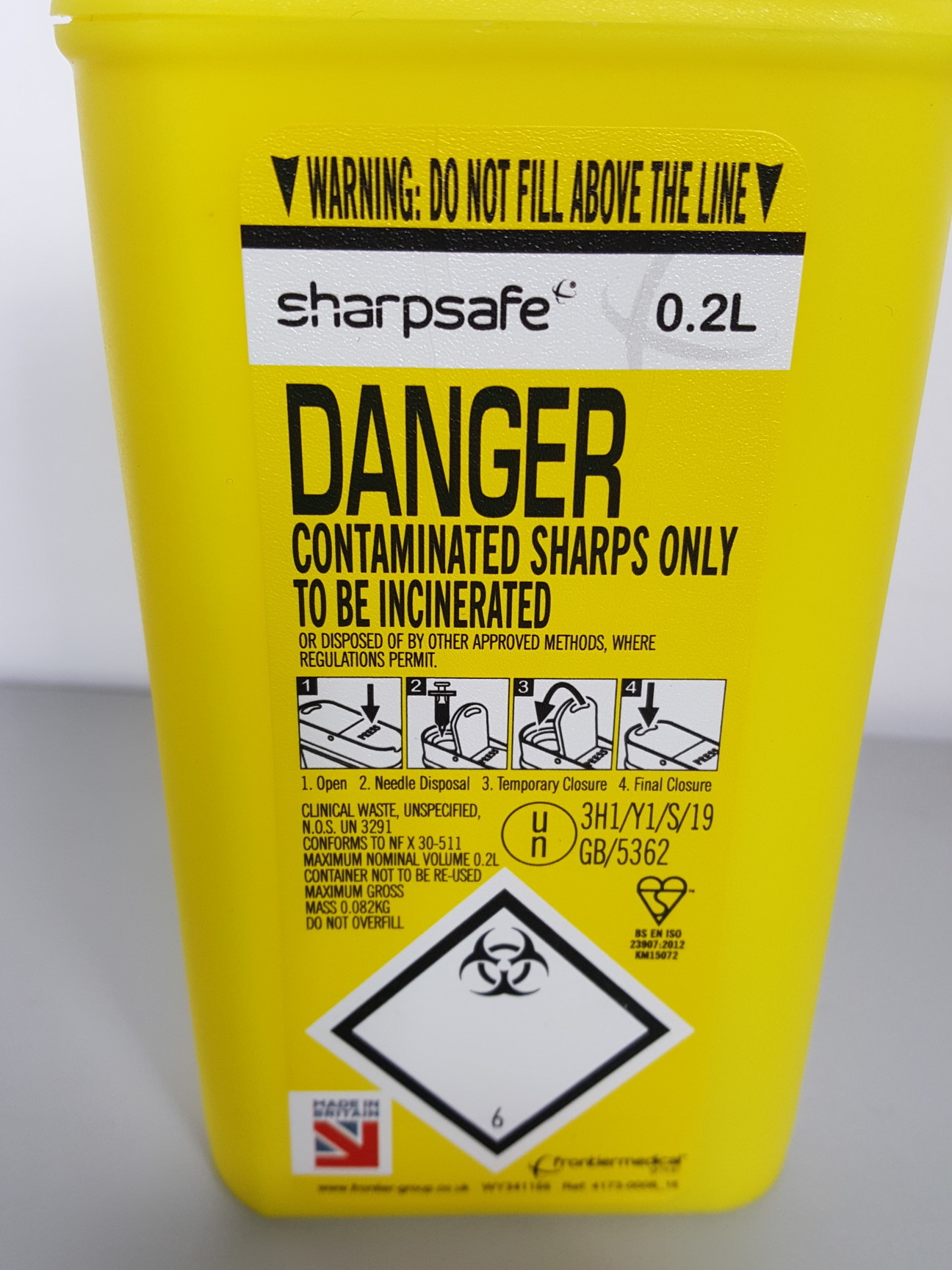 Image of 74 x Sharpsafe 0.2L Syringe & Sharps Bins / Disposal Container