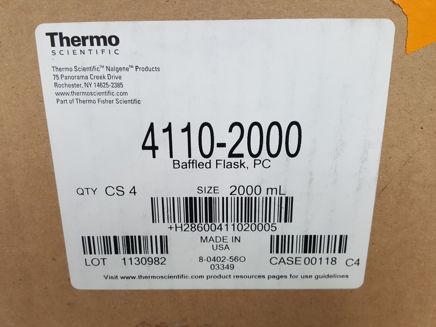 Image of 4 x Thermo Scientific 2000ml 2L Baffled Erlenmeyer Flasks PC Lab 4110-2000
