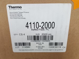 Thumbnail image of 4 x Thermo Scientific 2000ml 2L Baffled Erlenmeyer Flasks PC Lab 4110-2000