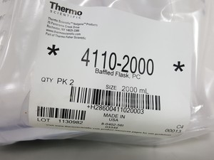 Thumbnail image of 4 x Thermo Scientific 2000ml 2L Baffled Erlenmeyer Flasks PC Lab 4110-2000