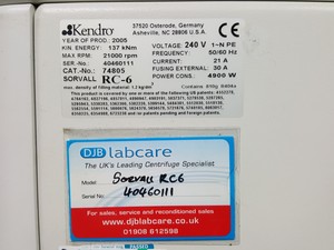Thumbnail image of Sorvall RC6 Super Speed Refrigerated Centrifuge 21000 RPM Lab Spares / Repairs