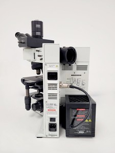 Thumbnail image of Olympus BX60 Trinocular Fluorescence Microscope & 4 UPlanFl Objectives Lab