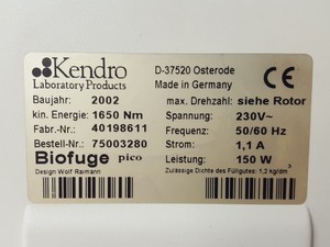 Thumbnail image of Heraeus Biofuge Pico Laboratory Centrifuge +24 Tube #3325B 13000Rpm Rotor Lab