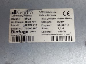 Thumbnail image of Heraeus Biofuge Pico Laboratory Centrifuge +24 Tube #3325B 13000Rpm Rotor Lab
