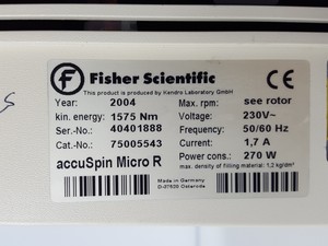 Thumbnail image of Fisher Scientific AccuSpin Micro R Laboratory Centrifuge with 13000rpm Rotor Lab