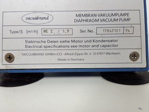 Thumbnail image of Vacuubrand Diaphragm Vacuum Pump Type ME 2 / 1,9 Lab