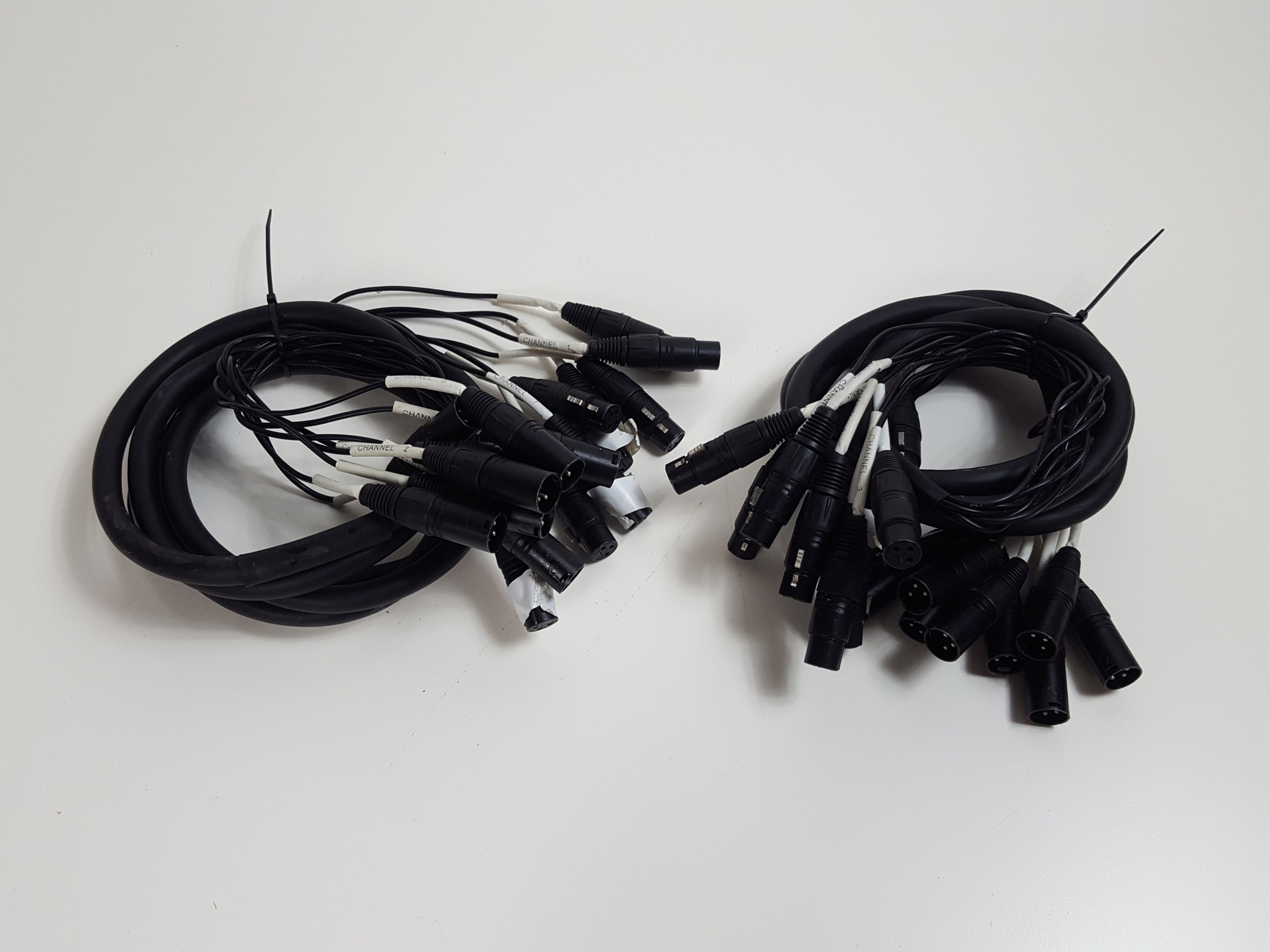 Image of Lot of 38 Professional Audio Cables - XLR, 1/4" Jack, 10ft 8 Channel Snakes