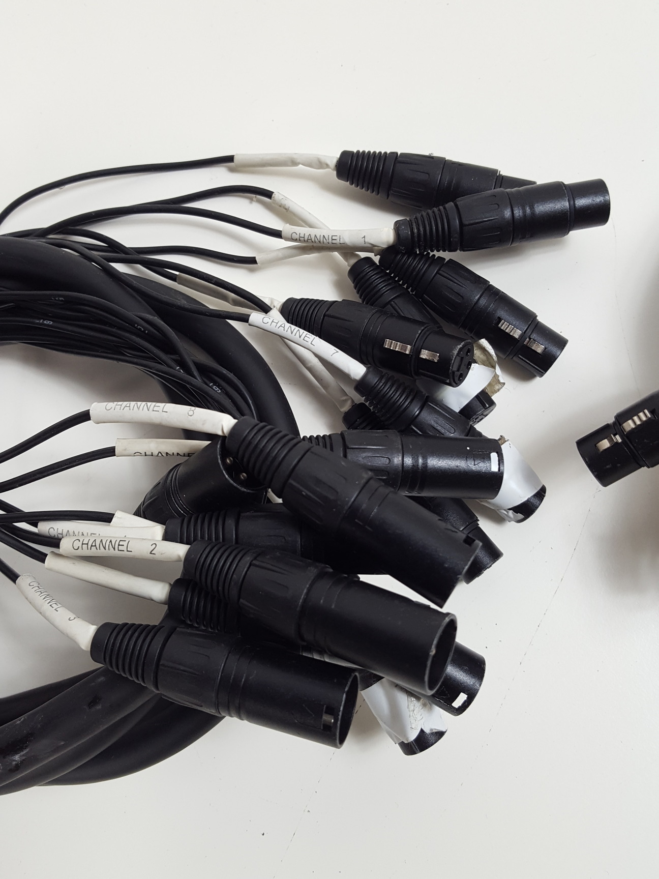 Image of Lot of 38 Professional Audio Cables - XLR, 1/4" Jack, 10ft 8 Channel Snakes