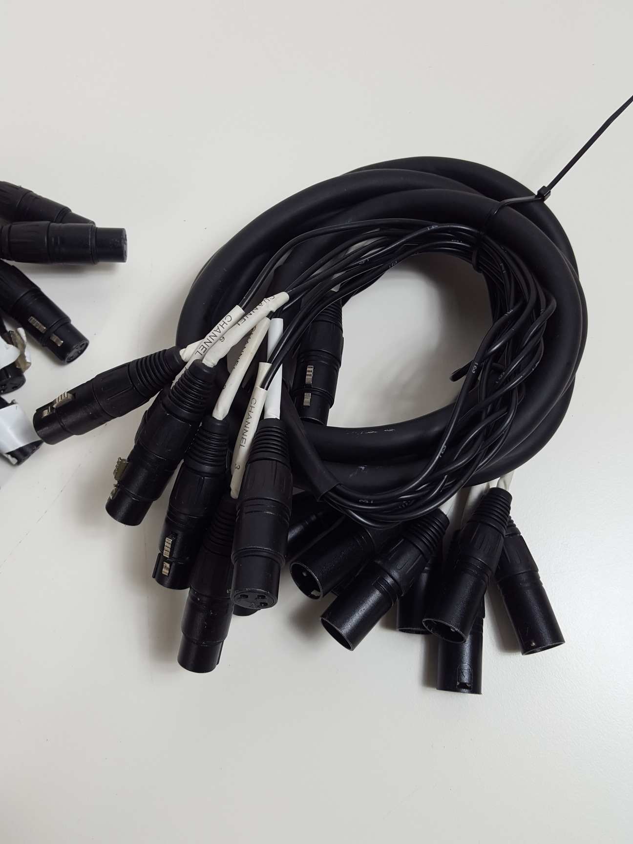 Image of Lot of 38 Professional Audio Cables - XLR, 1/4" Jack, 10ft 8 Channel Snakes