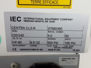 Thumbnail image of Thermo IEC Centra CL3-R Refrigerated Centrifuge - 4600rpm Lab