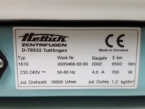 Thumbnail image of Hettich Universal 32 R 1610 Refrigerated Centrifuge w/ 5000RPM Rotor & Parts Lab