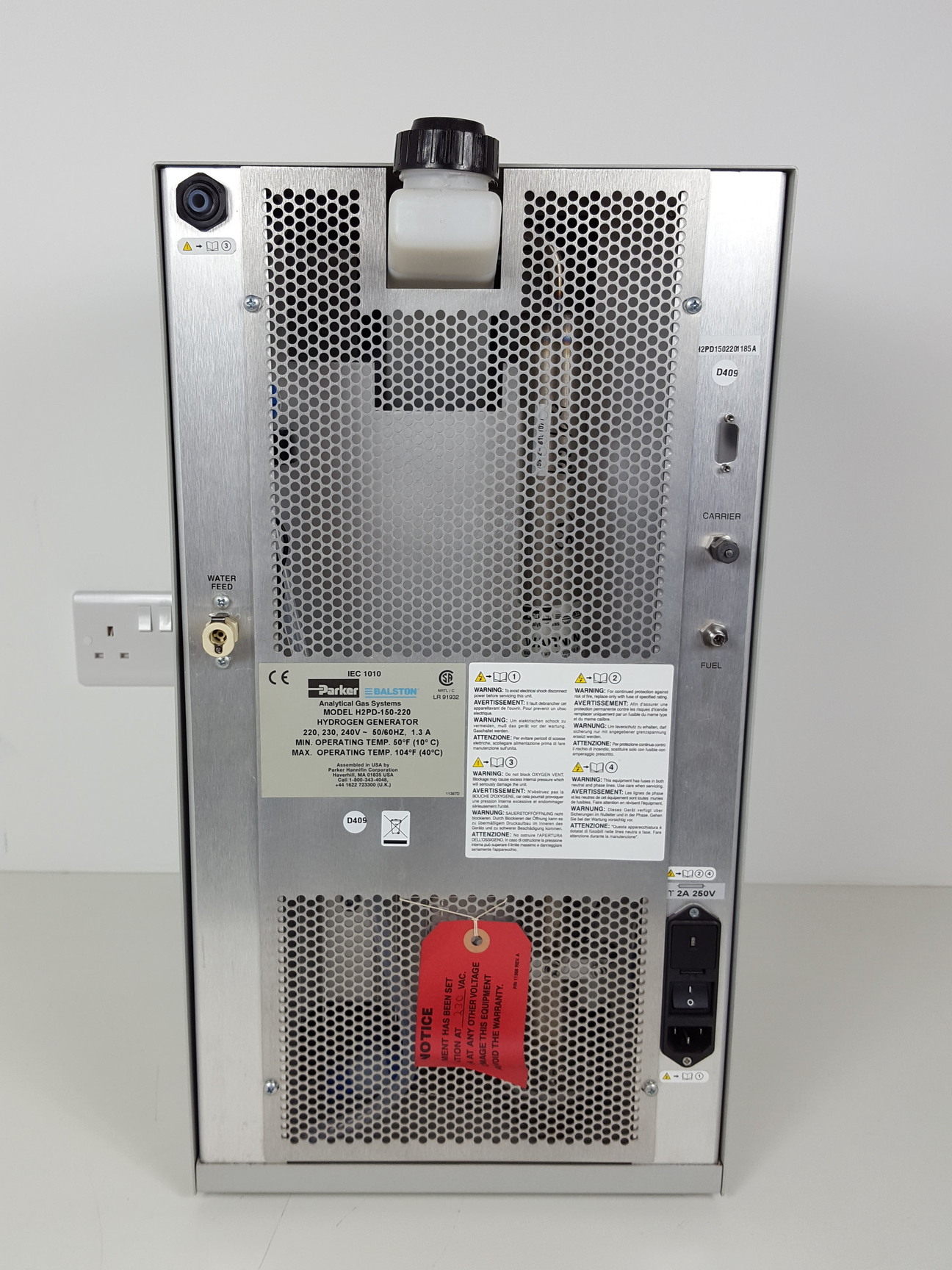 Image of Parker Balston H2PD-150-220 Hydrogen Generator & Manual Lab