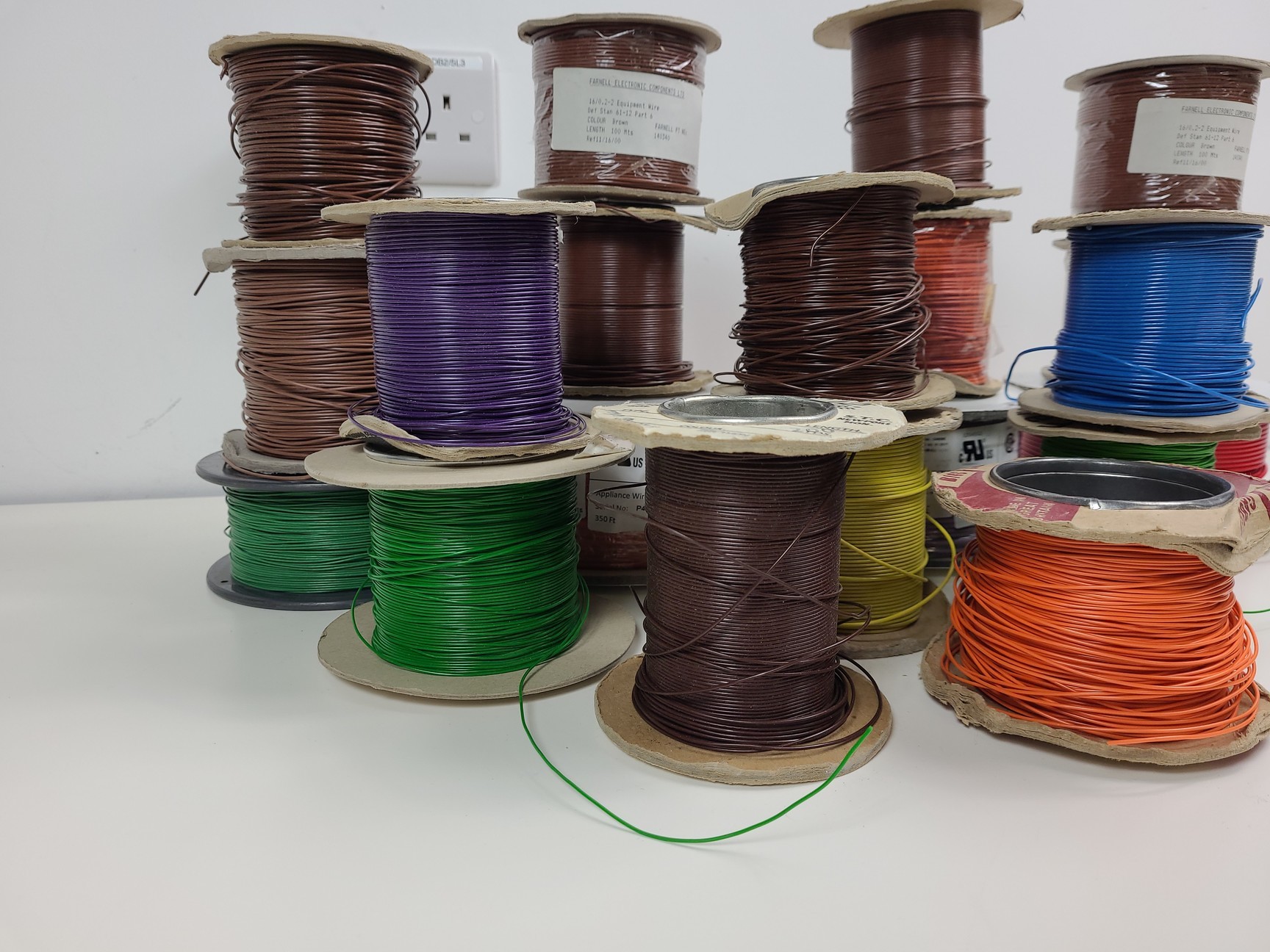 Image of 29 x Reels of Farnell, RS & D.E.F.12 Equipment Wire - Single Solid & Multi Core