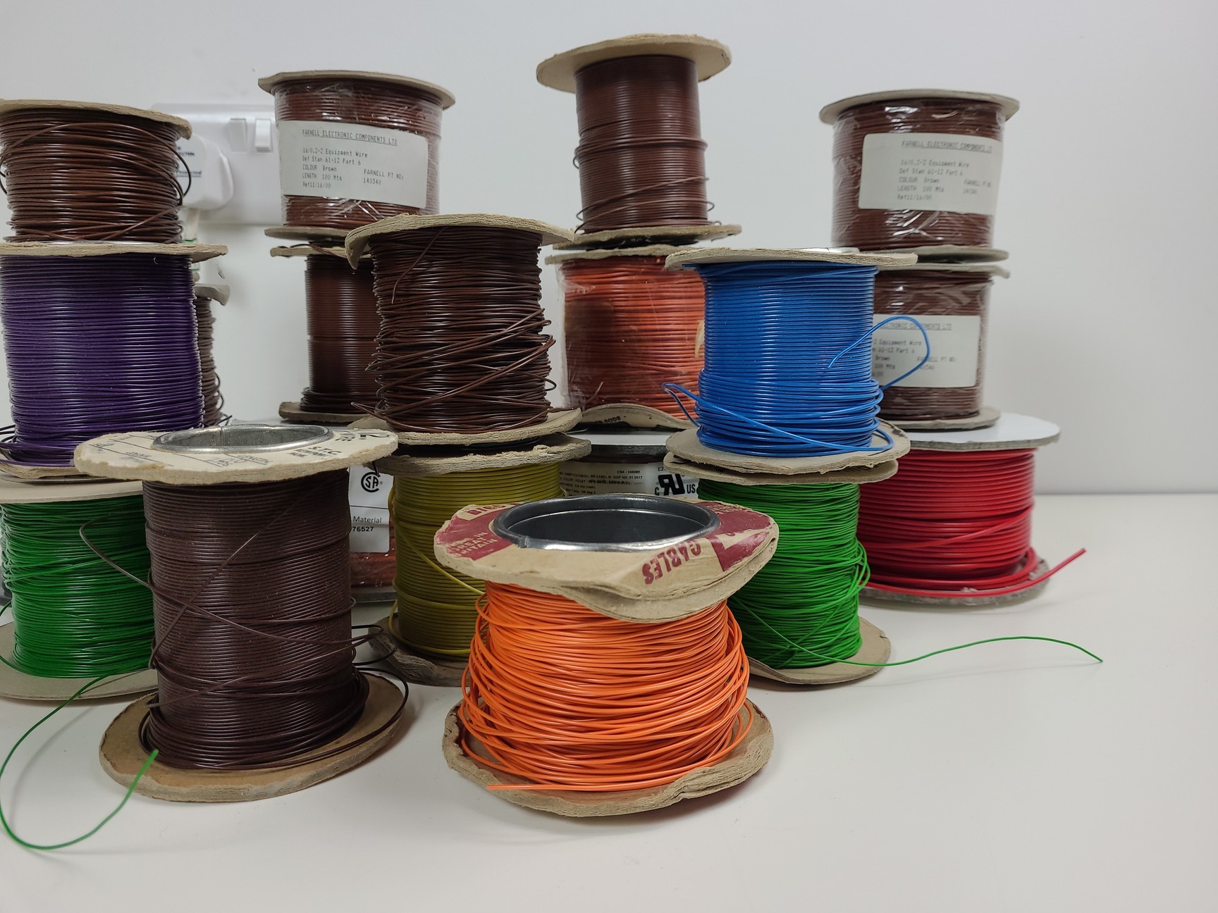 Image of 29 x Reels of Farnell, RS & D.E.F.12 Equipment Wire - Single Solid & Multi Core