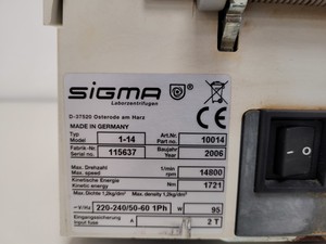 Thumbnail image of Sigma 1-14 Benchtop Centrifuge with 14800rpm Rotor Lab 