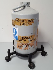 Thumbnail image of Union Carbide Liquid Nitrogen Refrigerator Tank/Dewar & Trolley Lab