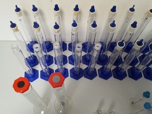 Thumbnail image of Large Lot of 72 Glass Laboratory Graduated Cylinders - 100ml, 50ml, 5ml, Lab