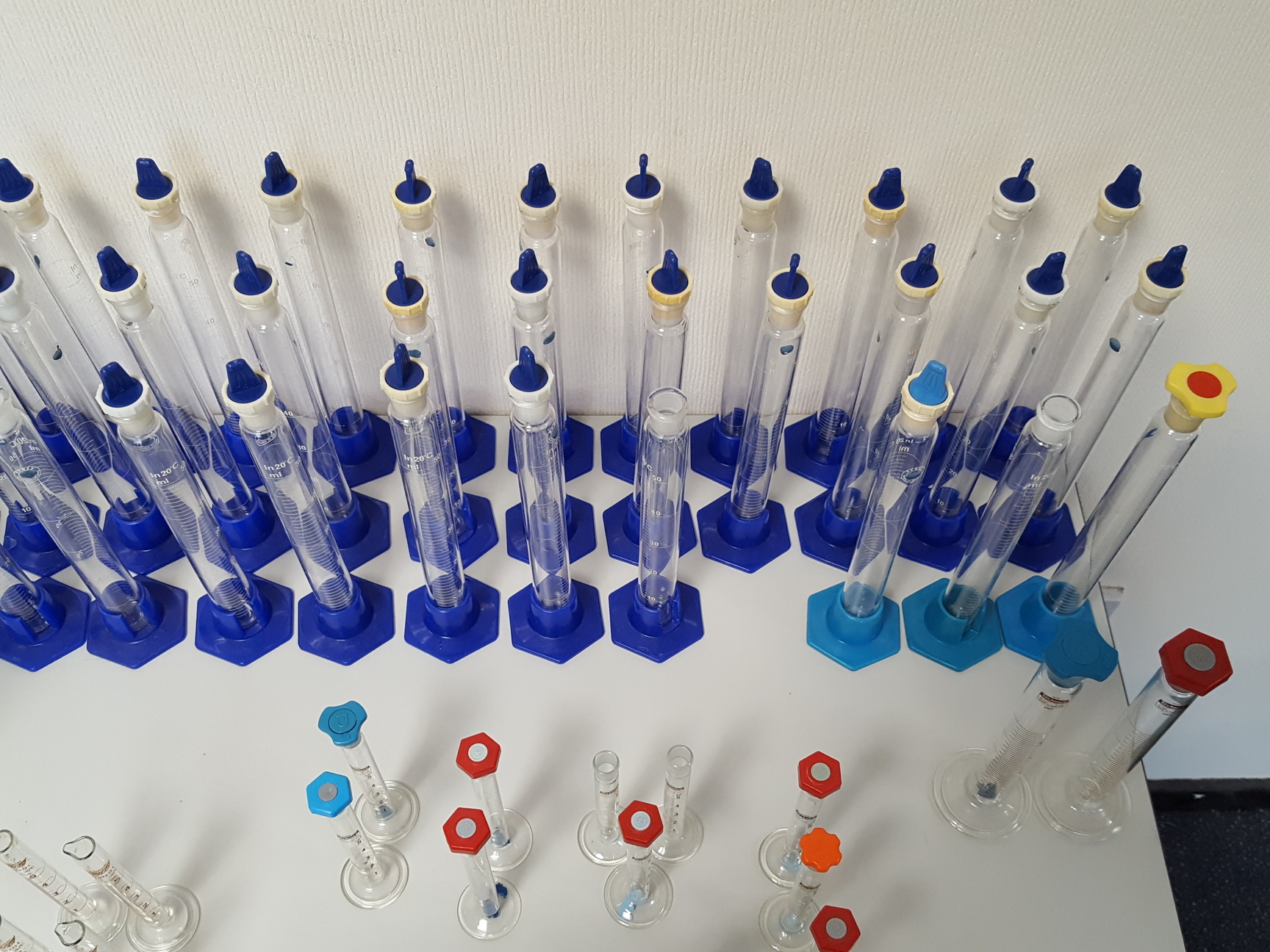 Image of Large Lot of 72 Glass Laboratory Graduated Cylinders - 100ml, 50ml, 5ml, Lab
