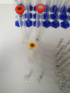 Thumbnail image of Large Lot of 72 Glass Laboratory Graduated Cylinders - 100ml, 50ml, 5ml, Lab