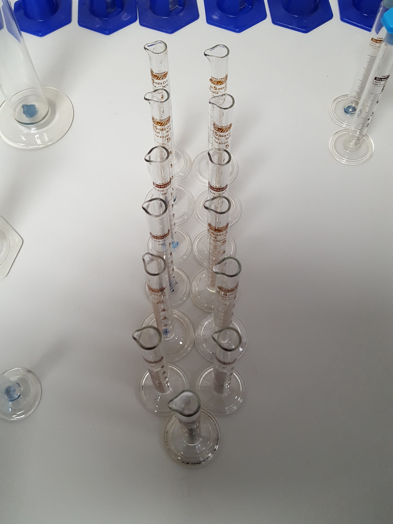 Image of Large Lot of 72 Glass Laboratory Graduated Cylinders - 100ml, 50ml, 5ml, Lab