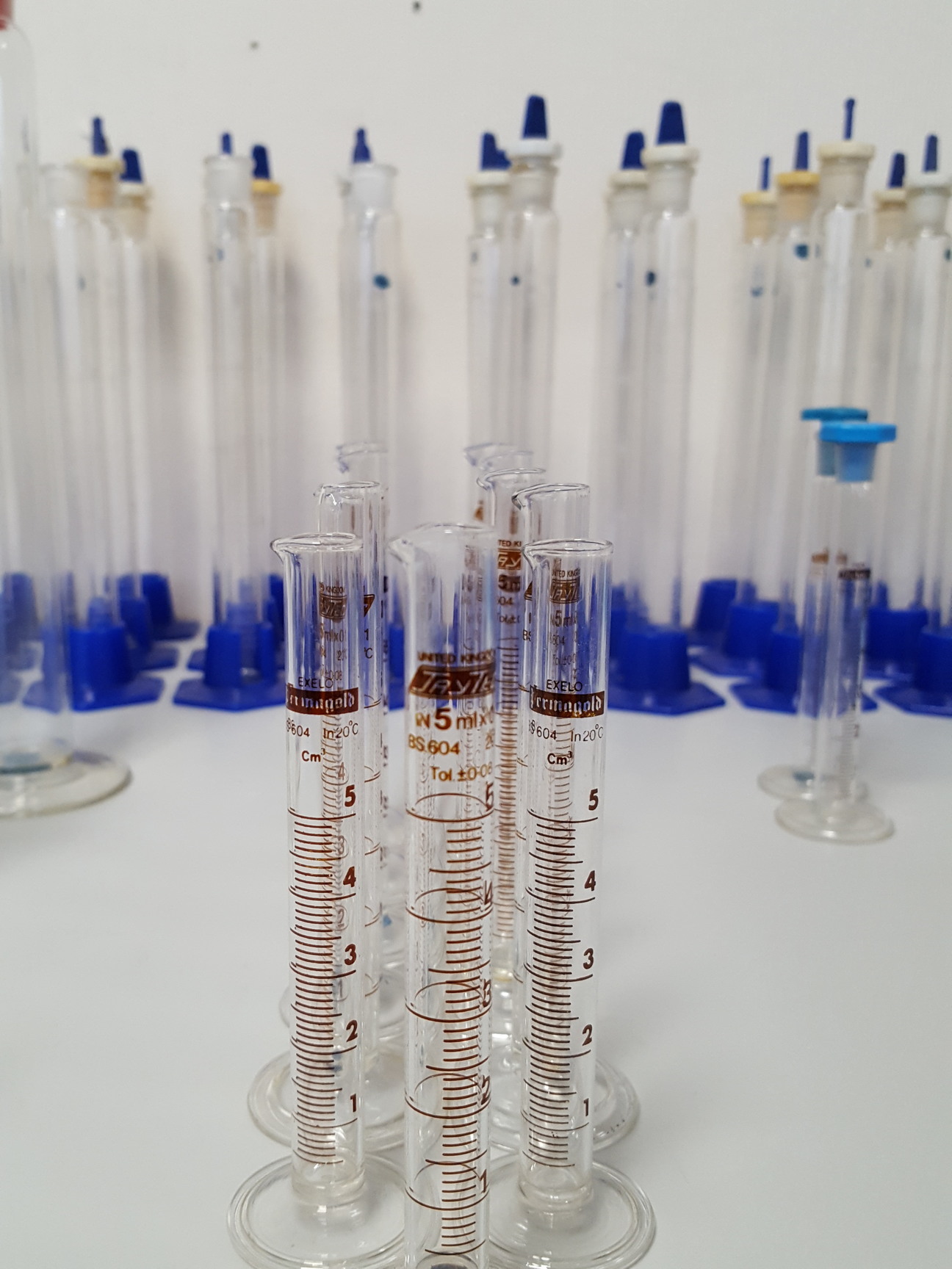 Image of Large Lot of 72 Glass Laboratory Graduated Cylinders - 100ml, 50ml, 5ml, Lab