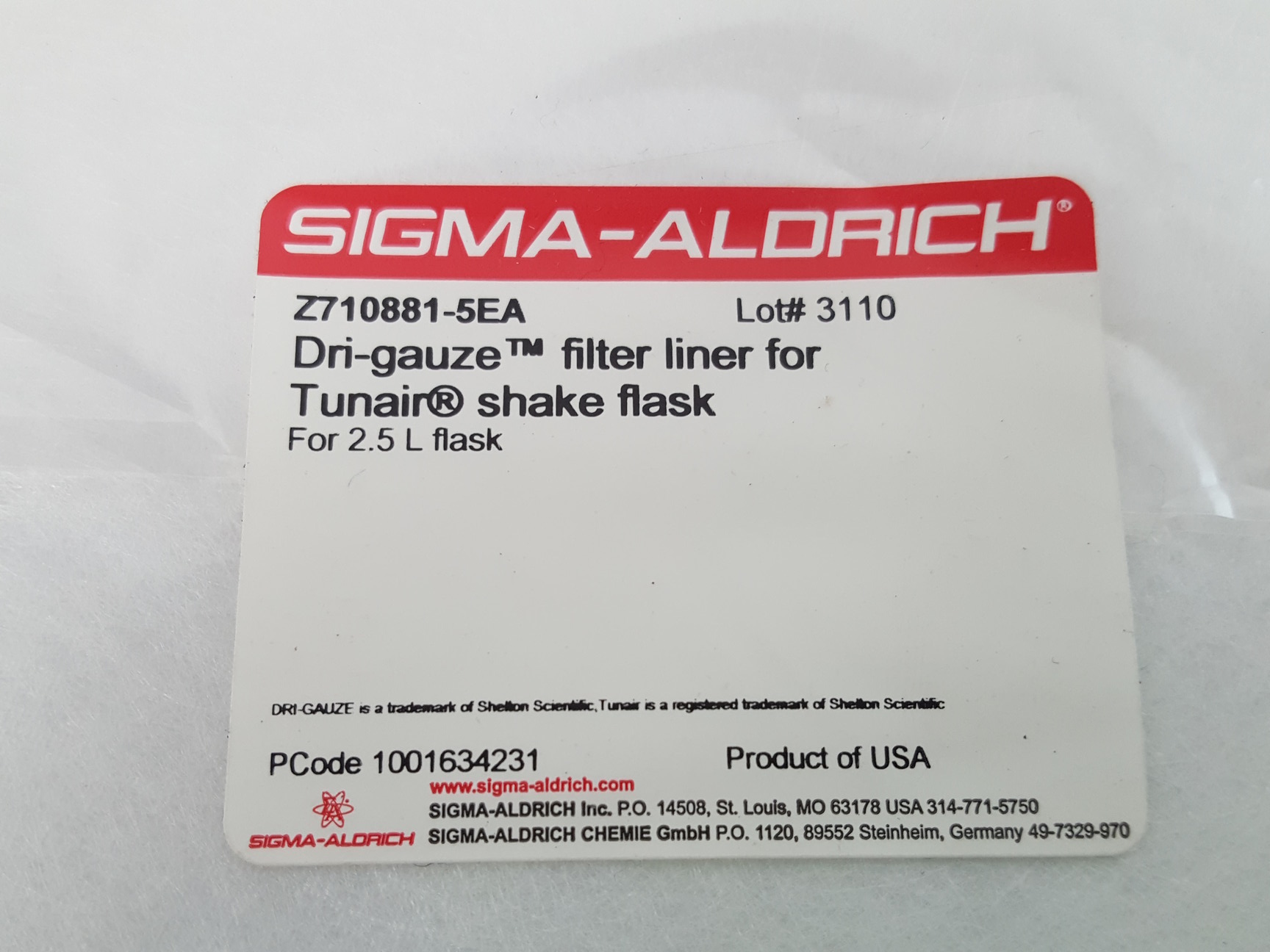 Image of 6 x Sigma-Aldrich 2.5L Tunair Shake Flasks, 9 x Caps & Lining Filters Lab