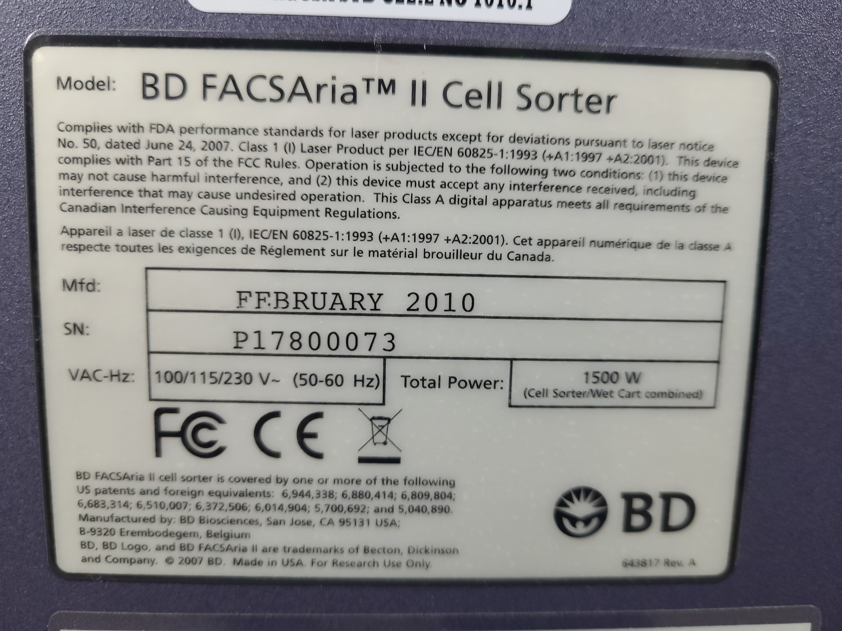Image of BD FACSAria II System - Cell Sorter, Fluidics Cart, PC & Software Lab