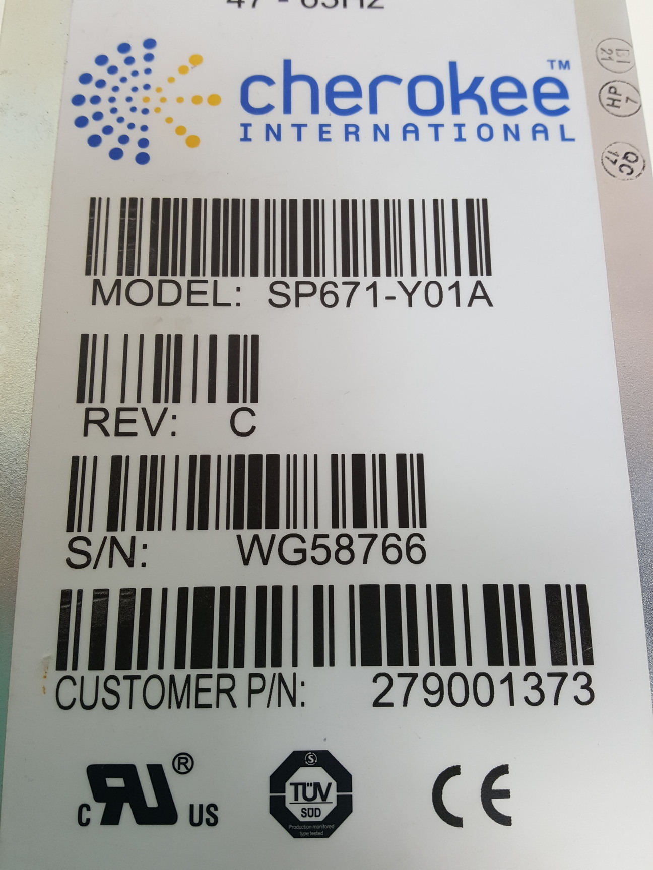 Image of Cherokee International Power Supply Model - SP671-Y01A