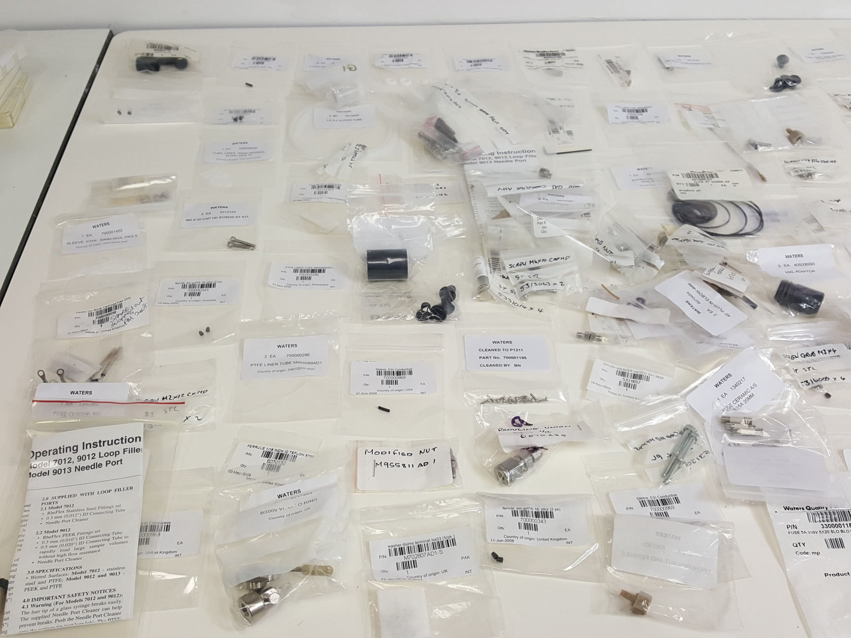 Image of Lot of Waters/Micromass Spare Parts - O-Rings, Capillary Tubes, Screws, Filters 