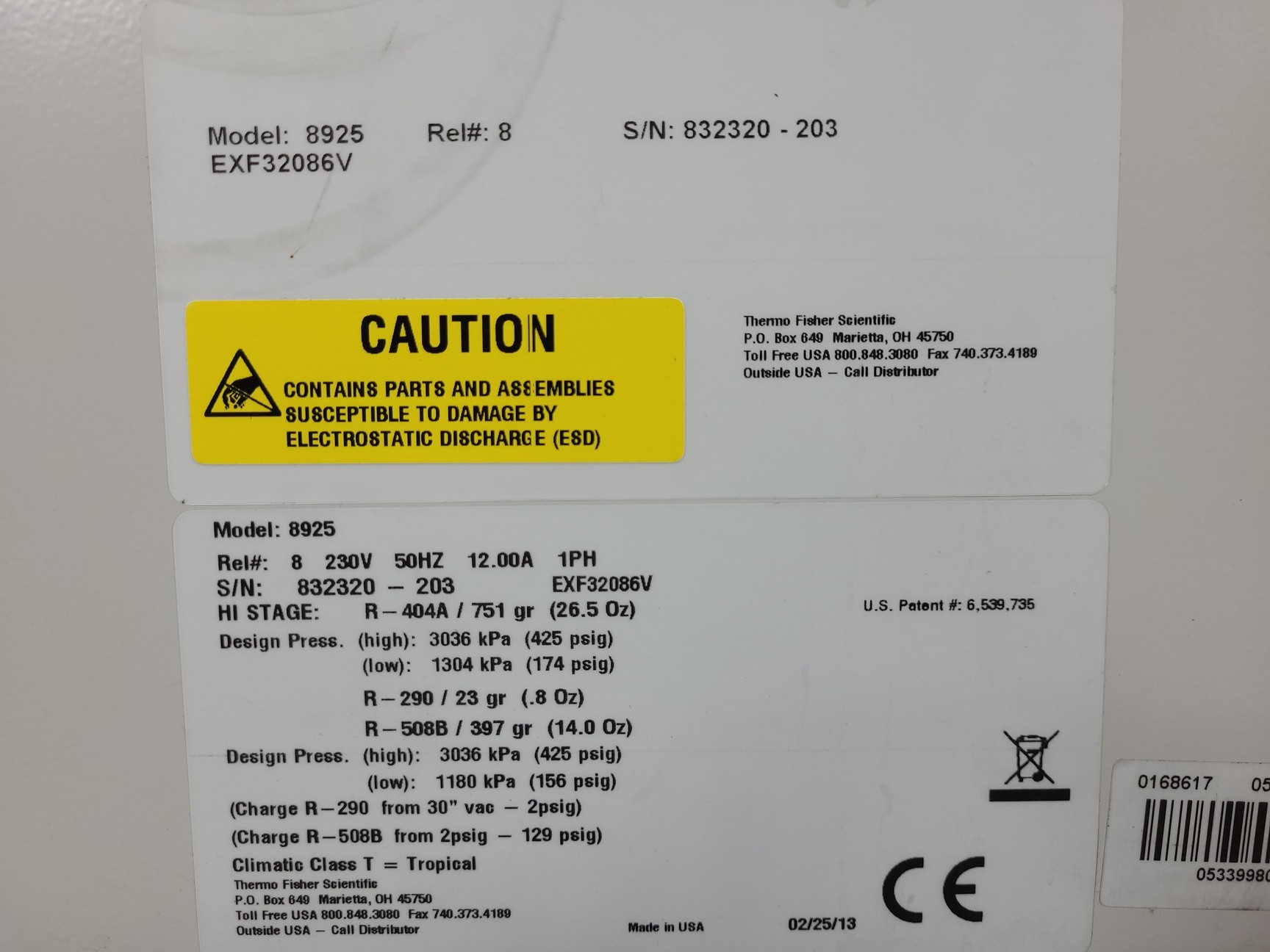 Image of Thermo Scientific Revco EXF -86 Laboratory Freezer Model - 8925 EXF32086V Lab 