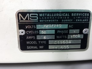 Thumbnail image of Metaserv Automatic Mounting Press Unit C1960A & 2 x Specimen Storage Cabinets