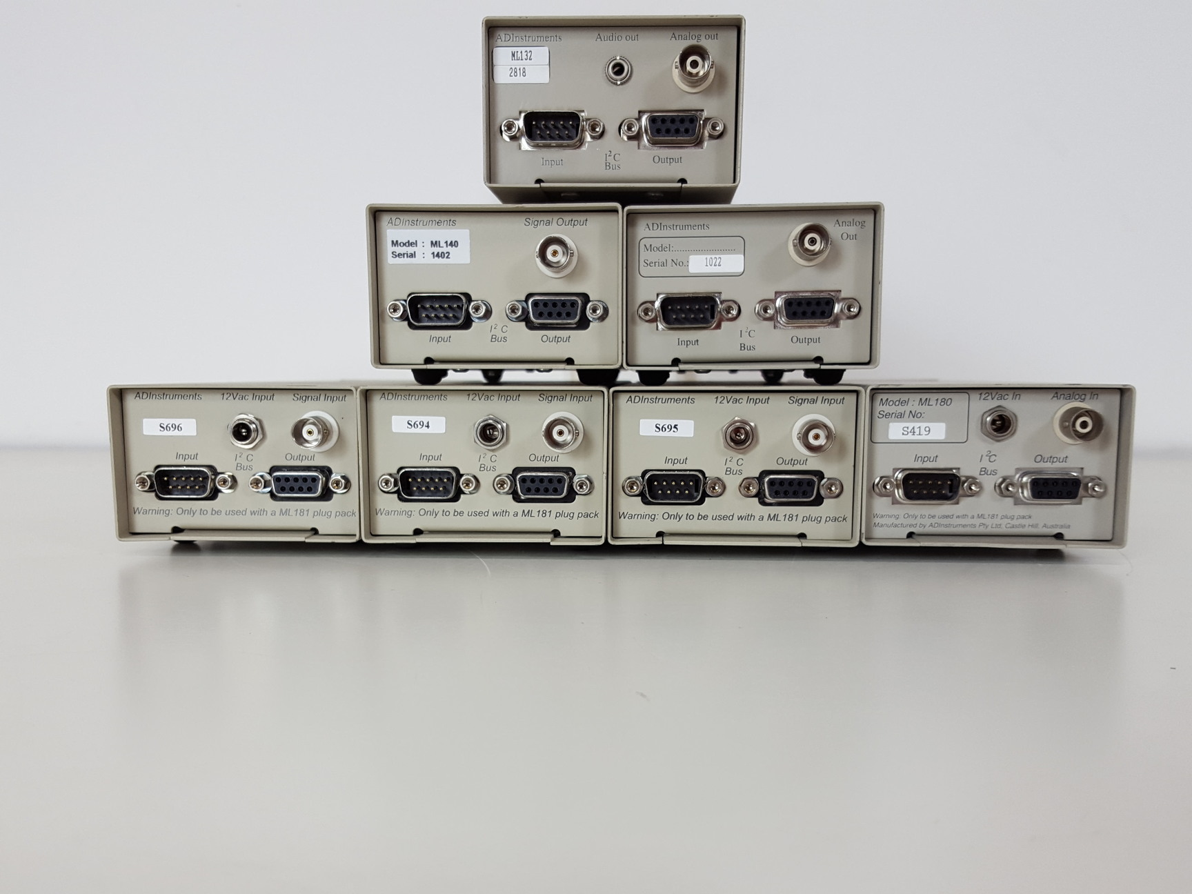 Image of 7 x AD Instruments ML Units - ML180 Stimulus Isolator, ML140 Spirometer, ML135 