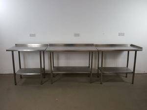 Thumbnail image of 3 x Commercial Kitchen Catering Food Prep Tables/Benches of Various Sizes 