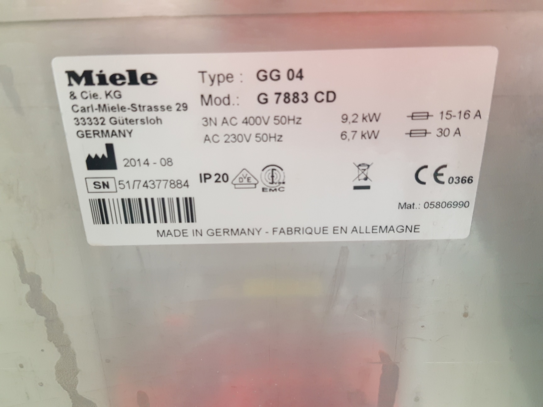 Image of Miele Professional Laboratory Glass Washer G 7883 Lab