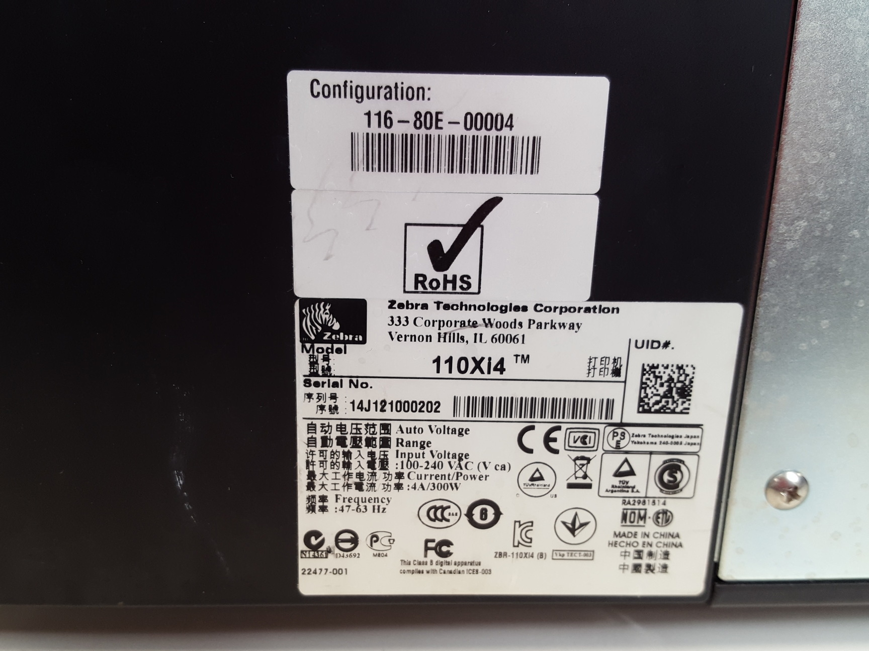 Image of Zebra 110Xi4 600dpi Thermal USB / Ethernet Label Printer RFID Ready