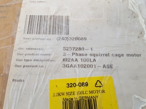 Thumbnail image of ABB Motors 3-Phase Squirrel Cage Motor 3GAA102001-ASE M2AA 100 LA-4