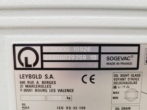 Thumbnail image of Leybold Sogevac SV200 Single Stage Rotary Vane Vacuum Pump Lab