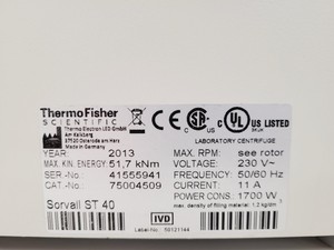 Thumbnail image of Thermo Fisher Scientific Sorvall ST 40 Benchtop Laboratory Centrifuge Lab