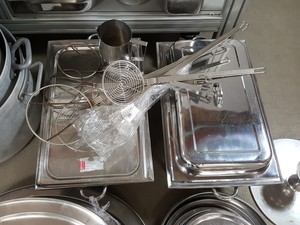 Thumbnail image of Large Lot of Stainless Steel Catering Kitchen Pots, Pans, Dishes, Trays & Bowls