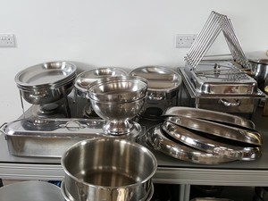 Thumbnail image of Large Lot of Stainless Steel Catering Kitchen Pots, Pans, Dishes, Trays & Bowls