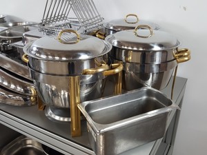 Thumbnail image of Large Lot of Stainless Steel Catering Kitchen Pots, Pans, Dishes, Trays & Bowls