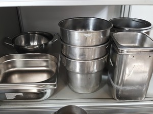 Thumbnail image of Large Lot of Stainless Steel Catering Kitchen Pots, Pans, Dishes, Trays & Bowls