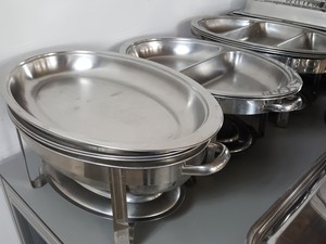 Thumbnail image of Large Lot of Stainless Steel Catering Kitchen Pots, Pans, Dishes, Trays & Bowls