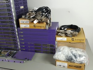 Thumbnail image of Large Lot of Extreme Networks Network Switches, Modules, Cables, Noise Filters