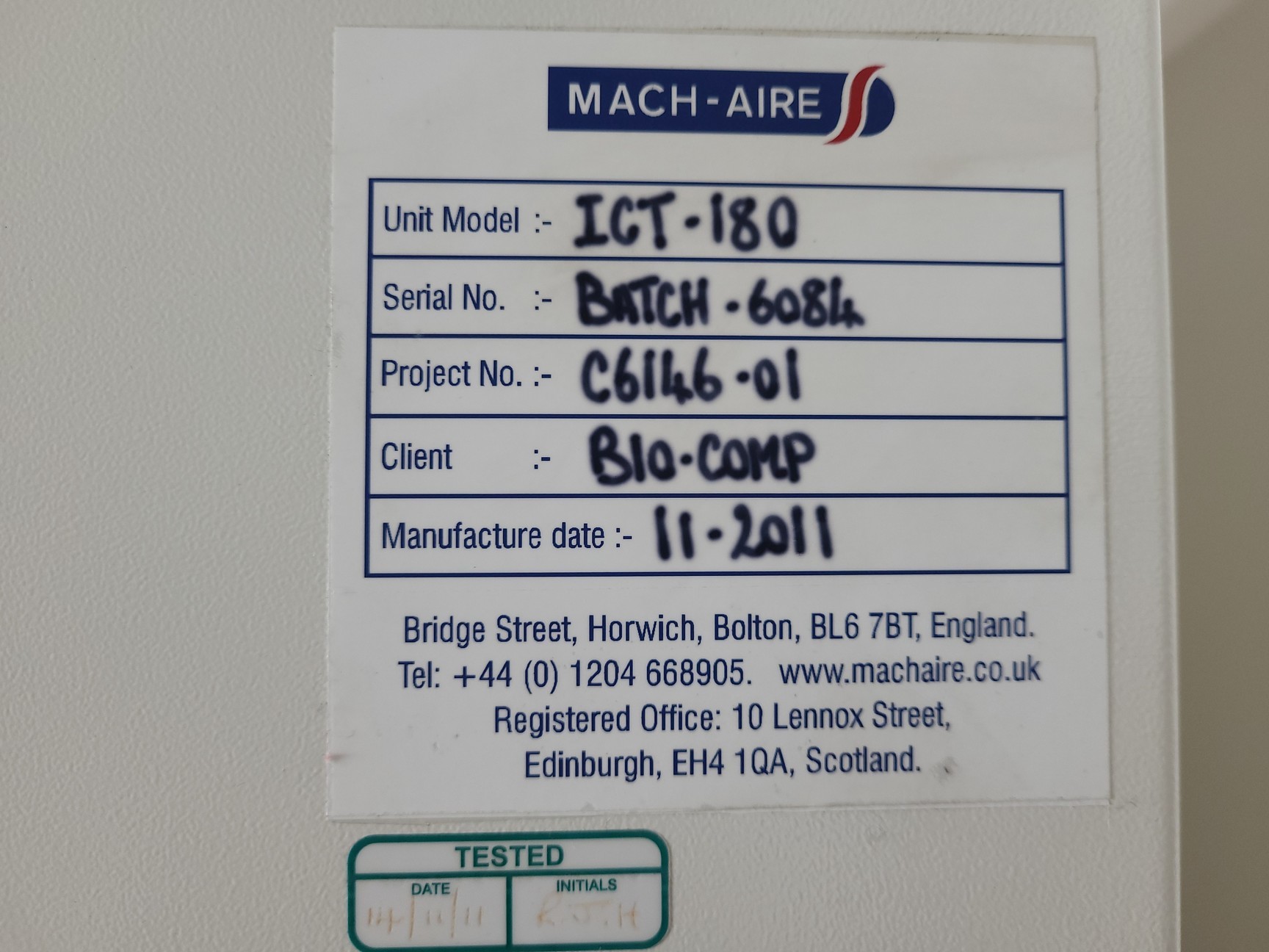 Image of Mach-Aire ICT-180 Glove Box Safety Cabinet Pharmacy Dispensing Isolator Lab
