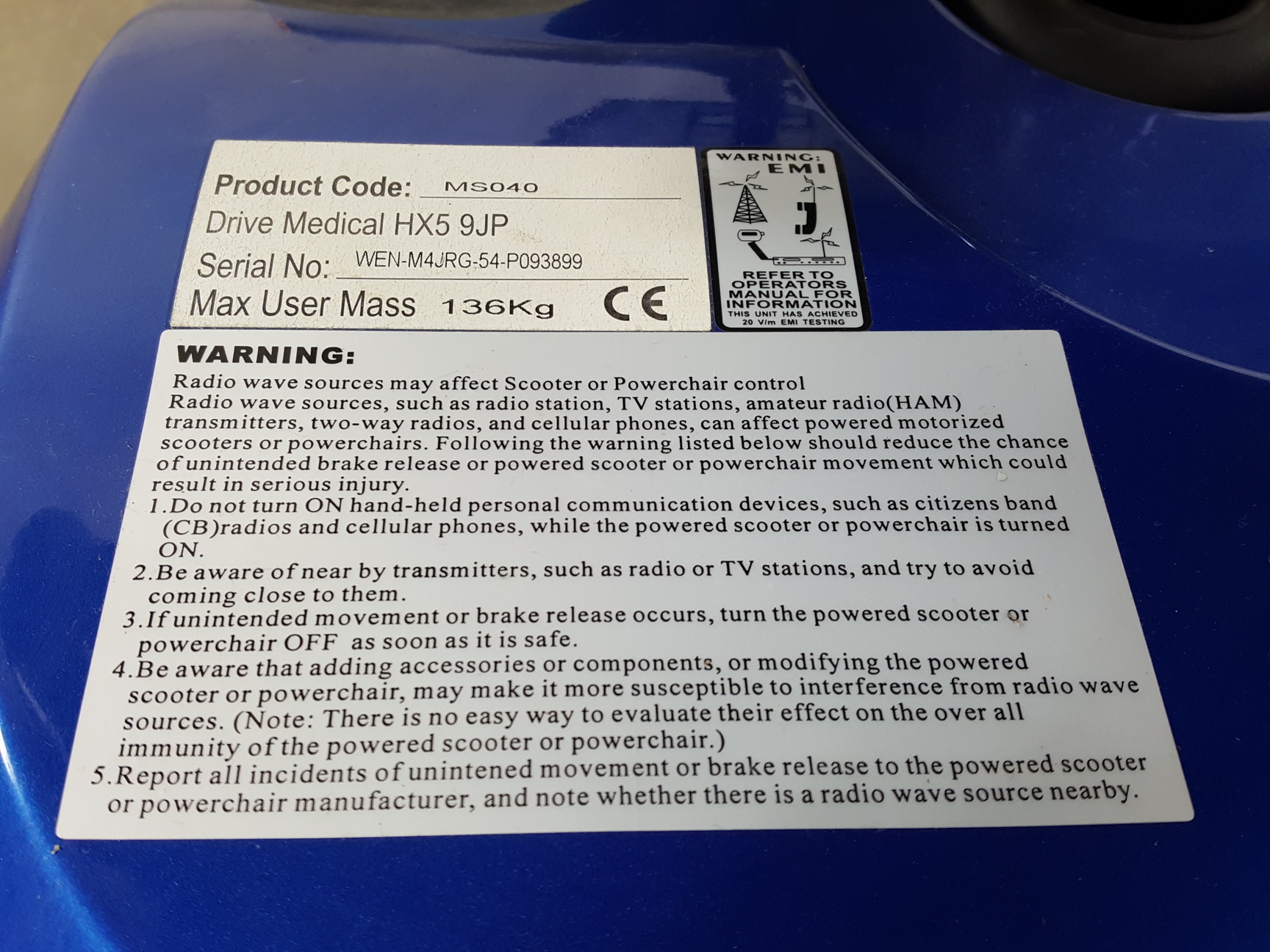 Image of Drive Medical Mobility Scooter Product Code - MS040 Model - HX5 9JP Faulty 