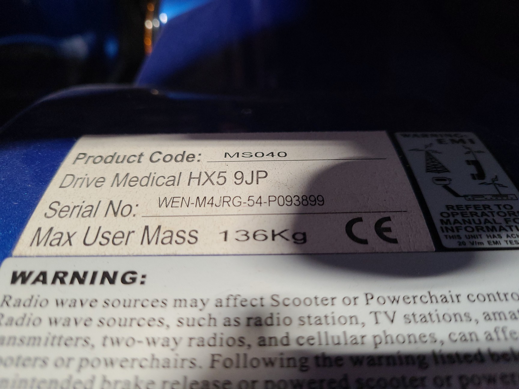 Image of Drive Medical Mobility Scooter Product Code - MS040 Model - HX5 9JP Faulty 