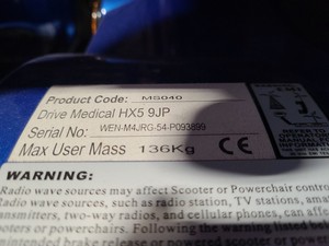 Thumbnail image of Drive Medical Mobility Scooter Product Code - MS040 Model - HX5 9JP Faulty 