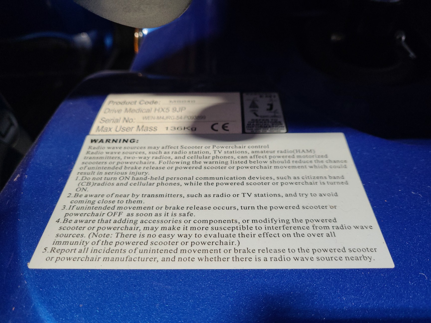 Image of Drive Medical Mobility Scooter Product Code - MS040 Model - HX5 9JP Faulty 