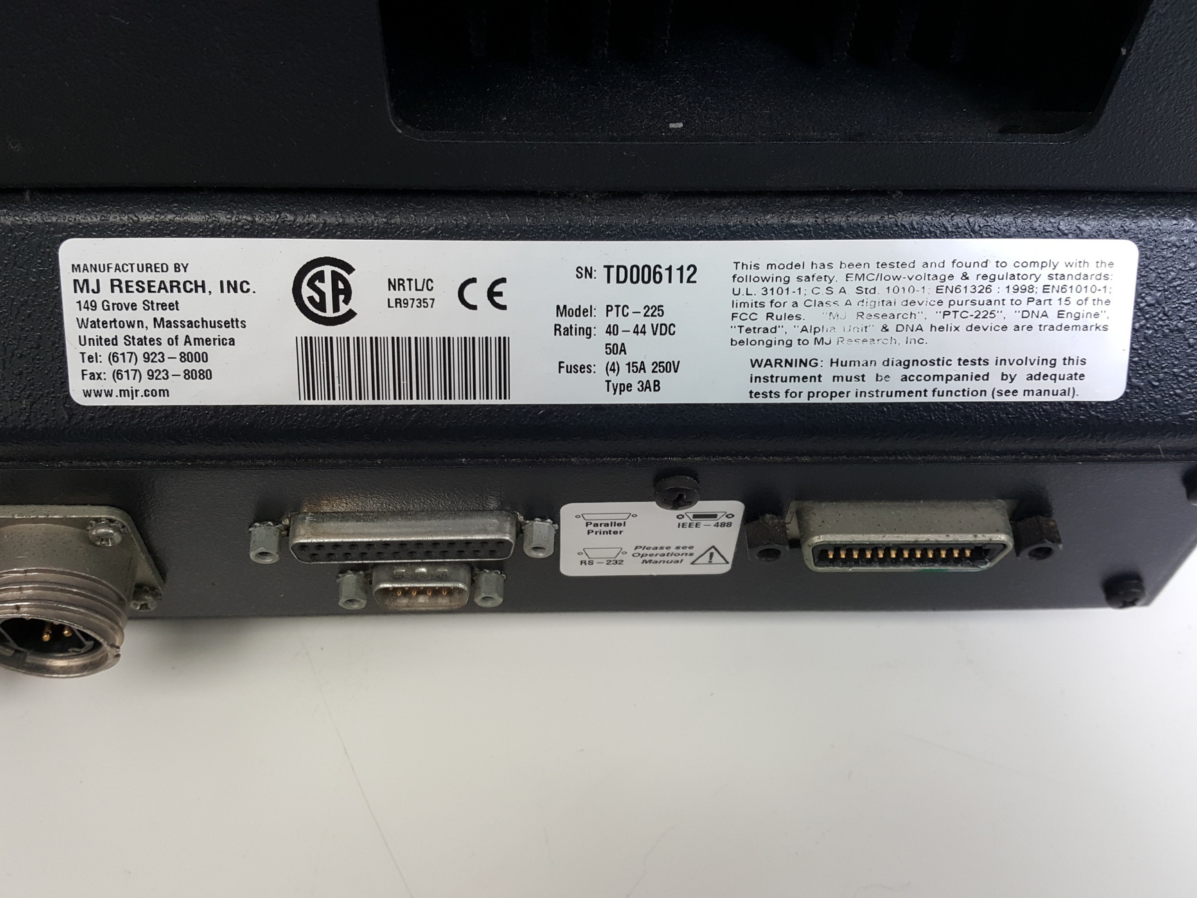 Image of MJ Research Peltier Thermal Cycler PTC-225 & RM200HA100 Power Supply Lab